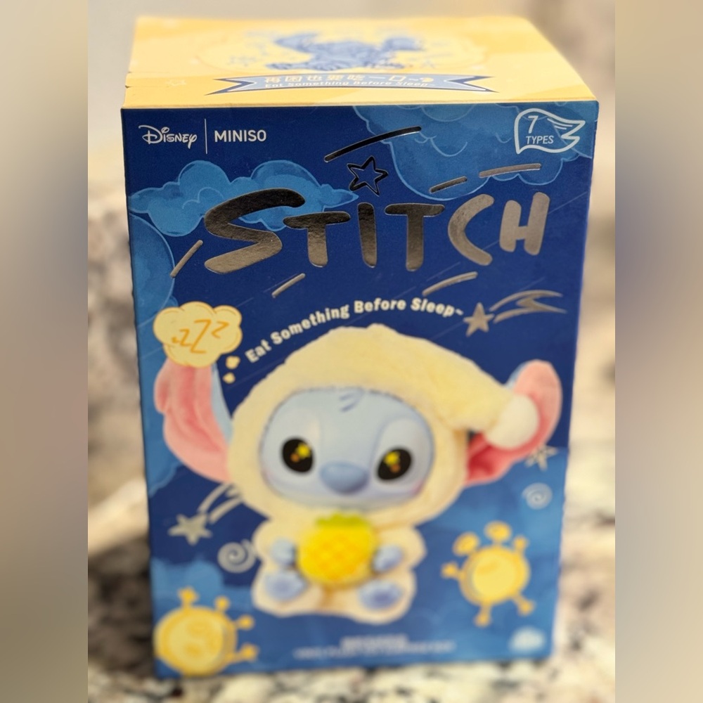 New Pop Now Disney Miniso Stitch Eat Something Before Sleep vinyl figurine.